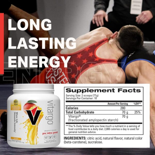 Vitargo Carbohydrate Powder | Feed Muscle Glycogen 2X Faster | 1 LB Mango Pre Workout & Post Workout Recovery Powder| Carb Supplement for Recovery, Endurance, Gain Muscle Mass