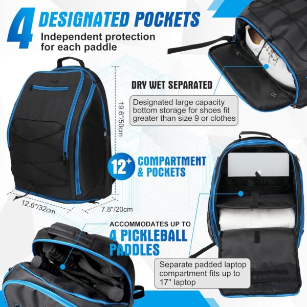 Pickleball Backpack - Large Paddle Bag Fits 4 Paddles, Extra Pockets & Ventilated Shoe Compartment, Colorful
