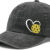 Pickleball Hat, Funny Pickleball Gifts, Adjustable Embroidered Heart Pickle Ball Baseball Cap for Men Women Black