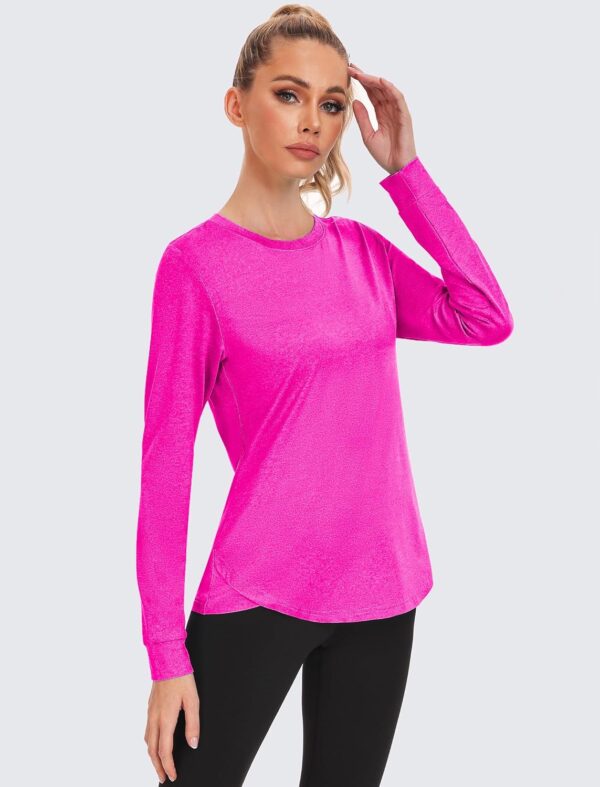 PINSPARK Long Sleeve Workout Tops for Women Crewneck Yoga Shirts Lightweight Athletic Gym Running Sport Casual T-Shirt