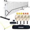 Pickleball Net Set with Pickleball Court Marking Kit 22FT Portable Pickleball Nets with Net Tension Adjuster, Wood Paddles Set of 4 and Carrying Bag for Indoor and Outdoor Use