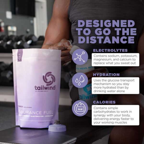 Tailwind Nutrition Endurance Fuel, Sports Drink Powder Mix with Electrolytes, Non-GMO, Free of Soy, Dairy, and Gluten, Vegan, Naked Unflavored, 50 Servings