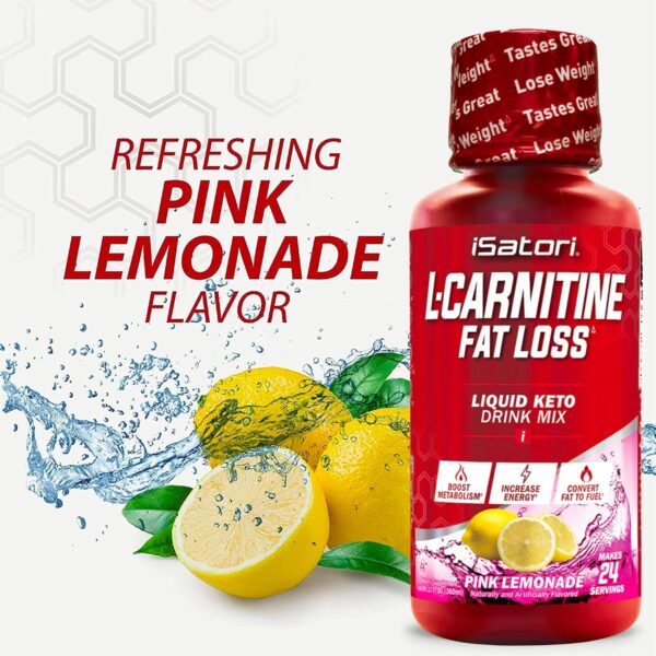 iSatori L-Carnitine 1500, Triple-Blend Liquid L Carnitine Supplement, with Acetyl & Tartrate, Stimulant Free Energy, No Calories, Sugar or Gluten, Keto-Friendly, Pink Lemonade (24 Servings)