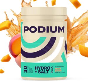 Podium Nutrition, Instantized BCAA Powder, Hydro and Salt, Mango Peach, 30 Servings, Electrolytes, Hydration, Recovery