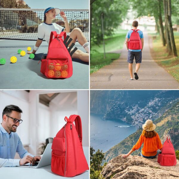 Sports Bag for Pickleball- Large Capacity Sports Bag for 4 Paddles, Adjustable & Multi-Functional - Ideal for Tennis, Squash, Cross-Body Sports Backpack with Fence Hook (Red)