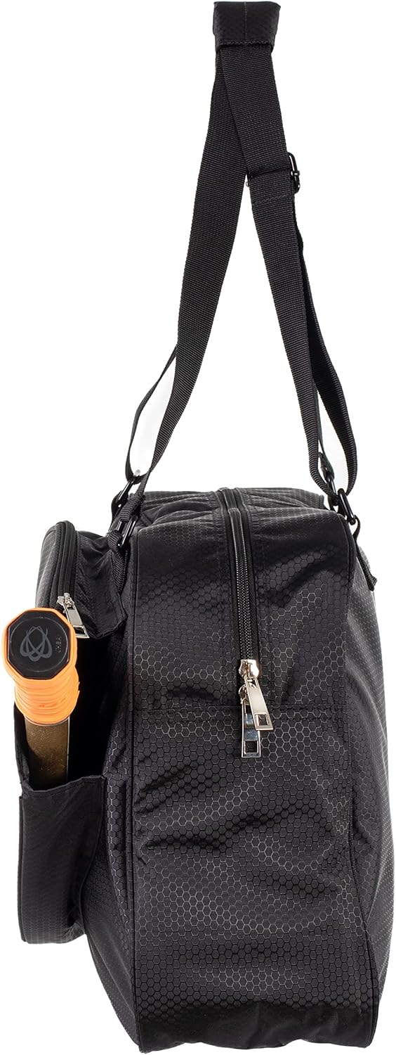 Thorza Pickleball Bag with Front Paddle Pocket, Large Mesh Pockets for Water Bottles and Gear, Storage for Clothes and Sports Equipment, Long Shoulder Sling, Classic Black, Men and Women