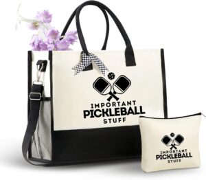 InnoBeta Pickleball Gifts for Women Canvas Tote Bag, Important Pickleball Stuff Bag with Top Zipper Closure and Shoulder Strap for Pickleball Lovers, Coaches for Birthday, Christmas
