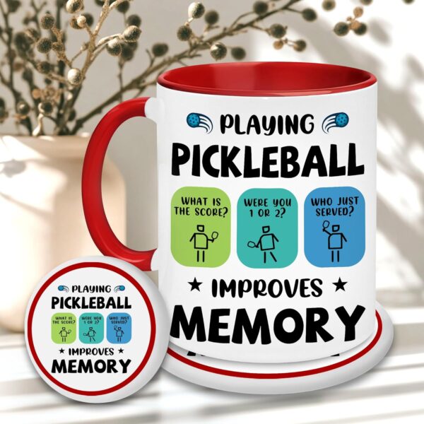Pickleball Gifts - Pickleball Mug And Coaster - Funny Gift For Men, Women - Playing Pickleball Improves Memory Mug - Unique Christmas, Birthday Gift For Mom, Dad, Friend, Pickleball Lover