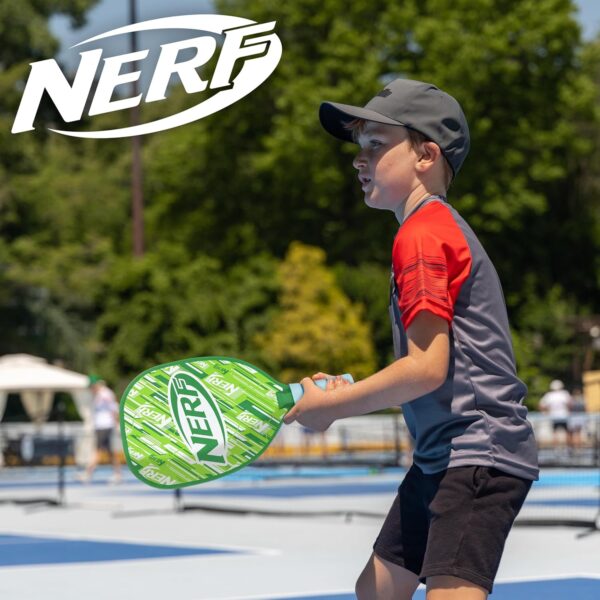 NERF 2 Player Pickleball Paddle Set - Youth Pickleball Equipment Set - (2) Wooden Paddles with Foam Grips + (2) Outdoor Balls for Kids - Carry Bag Included