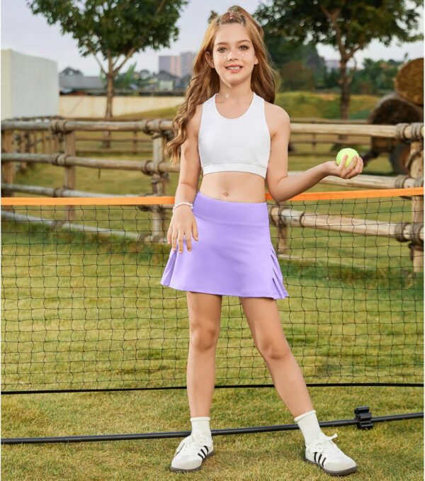 Perfashion Girls Pleated Tennis Skirt Golf Skorts High Waisted Mini Athletic Shorts Pockets 4-13Y