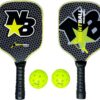 Nightball Pickleball Set - 2 LED Pickleball Paddles with 2 LED Light Up Pickleballs- Lightweight Wood Paddles with Rechargeable USBC Port - Pickleballs Include Batteries for 30+ Hours of Play Each
