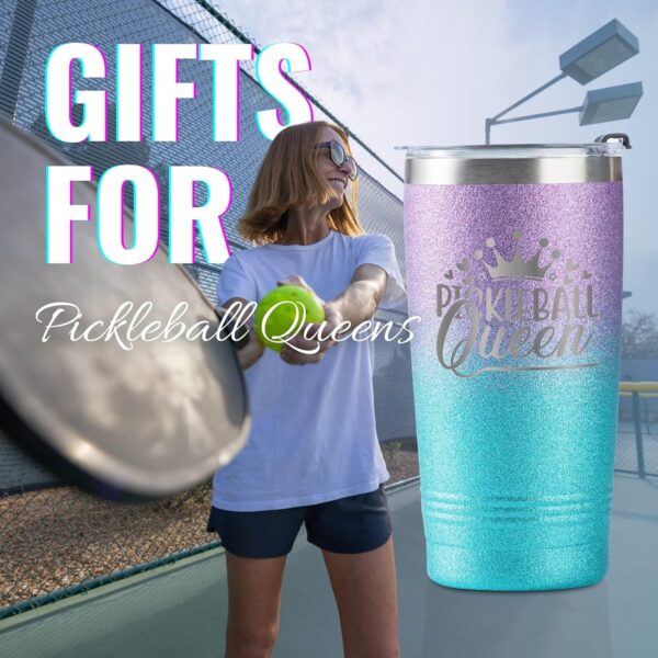 Onebttl Pickleball Gifts for Women, Gifts for Pickleball Lovers, Pickleball Accessories, Insulated 20oz Stainless Steel Travel Tumbler with Straw and Lid, PICKLEBALL QUEEN, Violet-Blue