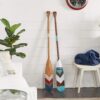 Deco 79 Wood Paddle Home Wall Decor Novelty Canoe Oar Wall Sculpture with Arrow and Stripe Patterns, Set of 2 Wall Art 6"W, 55"H, Multi Colored