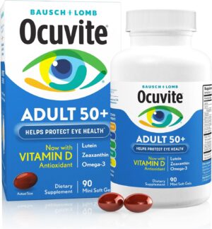 Ocuvite Adult 50+ Eye Vitamins and Mineral Supplements with Lutein, Zeaxanthin and Omega-3 from Bausch + Lomb 90 Soft Gels