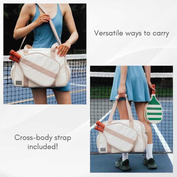 Pickleball bag tote, Pickleball bags for women, Pickle ball bag w/ Adjustable Shoulder Strap & fence hook, Large capacity, pockets & compartments, Pickleball paddle cover, Pickleball accessories women