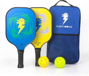 Pickleball Paddles Set of 2 Yellow and Blue, Outdoor Pickleball Paddles Cute Fiberglass, with 2 Balls and Bag, for Womens Girl Kids Men