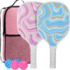 Cute Pickleball Set of 2 Paddles - Pink & Blue Lightweight Pickleball Rackets with 2 Indoor and 2 Outdoor Balls, 1 Portable Bag, for Beginner Youth Women Couple Gift
