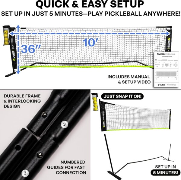 10ft Mini Pickleball Net Set – Half Court Pickleball Net with Ball Holder, Premium Travel Bag & 4 Pickleballs – Easy Setup, Heavy-Duty Frame & Reinforced Fabric Net for Driveway