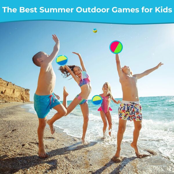 Kids Toys - Outdoor Games, Beach Toys, Toss and Ball Set with 4 Paddles and 3 Balls, Perfect Beach Games Sets Playground Sets for Backyards Easter Gifts for Kids/Adults/Family (Blue+Light Yellow)