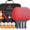 Ping Pong Paddles Set of 4 Rackets, 8 Balls & 1 Carrying Case. This Remarkable Table Tennis Set is The Perfect Solution for 4-Player and 2-Player Indoor and Outdoor Tournaments and Recreational Games