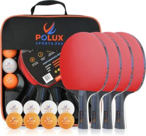 Ping Pong Paddles Set of 4 Rackets, 8 Balls & 1 Carrying Case. This Remarkable Table Tennis Set is The Perfect Solution for 4-Player and 2-Player Indoor and Outdoor Tournaments and Recreational Games