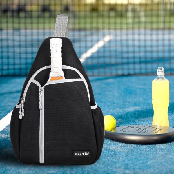 Hap Tim Pickleball Bags for Men & Women, Pickle Ball Backpack - Large Capacity, Adjustable Sling Bag, Breathable, Water Bottle Holder, Multiple Compartments for Accessories, Black