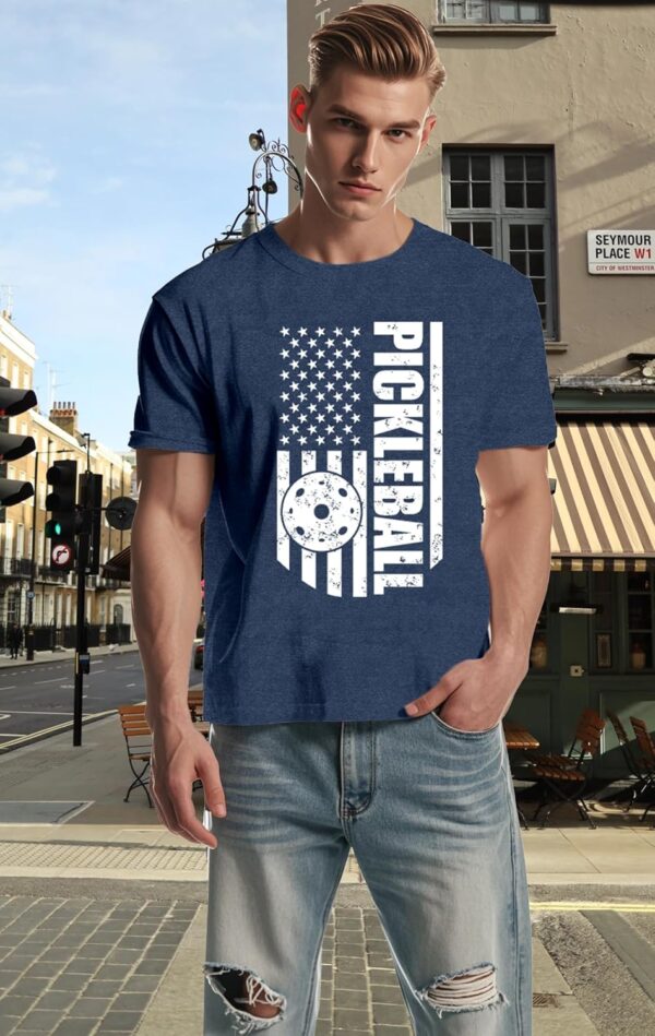 Pickleball Shirts for Men American Flag Pickle Ball T-Shirt Paddleball Lover Tee Tops