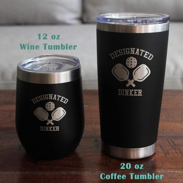 Designated Dinker - Insulated Coffee Tumbler Cup with Sliding Lid - Stainless Steel Insulated Mug - Funny Pickleball Themed Gifts and Decor - Teal