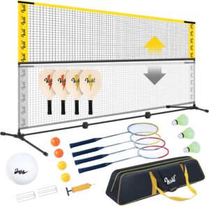 10FT Portable All-in-One Badminton, Pickleball and Kids’ Volleyball Net Set Half Court (10ft Wide x 7ft max Height) Small Outdoor Sports Set with Adjustable Net for Backyards Beach Driveway Game