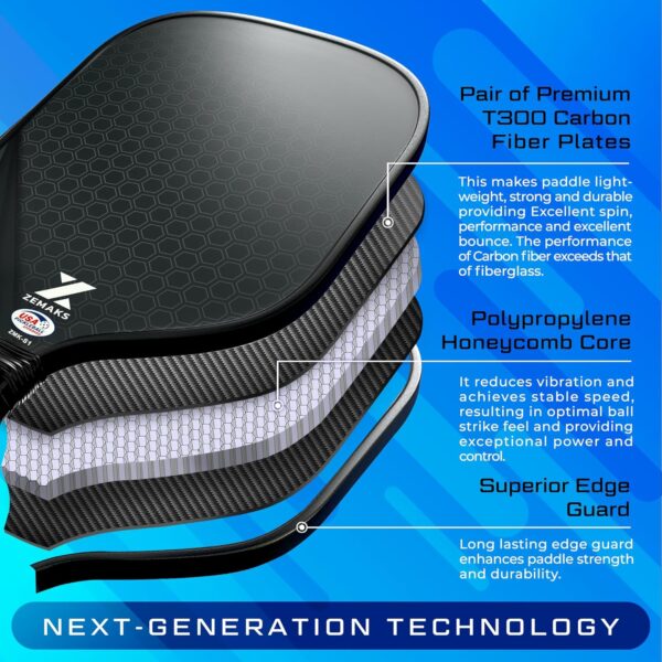 Pickleball Paddles Set of 2 - Carbon Fiber Pickle Ball Rackets 2 Pack with Polypropylene Honeycomb Core, 6 Pickle Ball Set & Bag - USAPA Approved T300 Graphite Pickleball Rackets Set for Men & Women