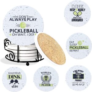 81RVx0RuxpL._AC_SL1500_.jpg Pickleball Gifts for Women and Men - Appreciation Gifts - Absorbent Ceramic Coasters 6pc - Metal Holder & Cylinder Kraft Gift Box Included