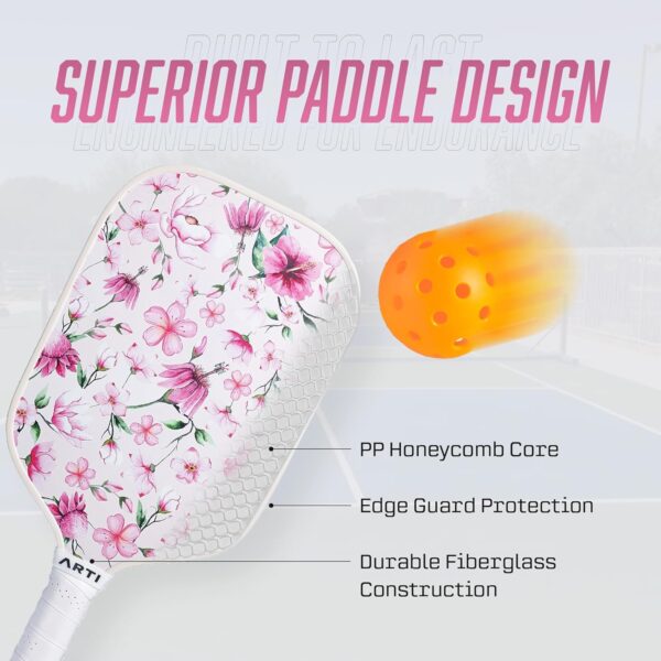 Fiberglass Pickleball Paddles Set of 2 with Polypropylene Honeycomb-Reinforced Core Fiberglass Design Lightweight Pickle Ball Paddle for Beginners Rackets with 4 Balls for Adults and Teenagers