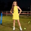 Perfashion Girls Tennis Dress 1/4 Zip Golf Outfit Built-in Bra & Shorts Athletic Dress Workout and Pockets 4-13Y