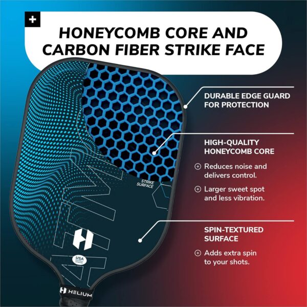 Helium Pro Carbon Fiber Pickleball Paddle Set of 4 - USAPA Certified Pickleball Paddles, High-Spin Texture, Lightweight Honeycomb Core (2 Paddles, 4 Balls, 1 Sports Bag)