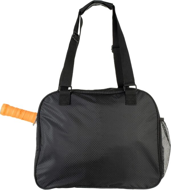 Thorza Pickleball Bag with Front Paddle Pocket, Large Mesh Pockets for Water Bottles and Gear, Storage for Clothes and Sports Equipment, Long Shoulder Sling, Classic Black, Men and Women