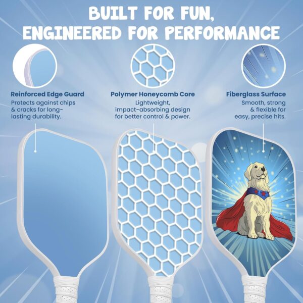 Kids Pickleball Paddle - Playful Dog Design | Lightweight Fiberglass Paddle for Children Under 12 (Only 0.37 lbs) | Small Grip for Easy Handling | Junior Youth Paddle for Boys & Girls