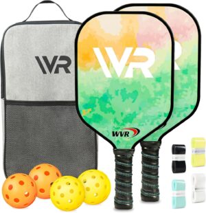 Pickle Ball Rackets 2 Pack, Pickle Ball Paddles with 4 Pickleball Balls, Carbon Fiber Pickleball Paddles Set of 2, Anti-Slip Sweat-Absorbing Grip Pickleball Paddles for Men Women