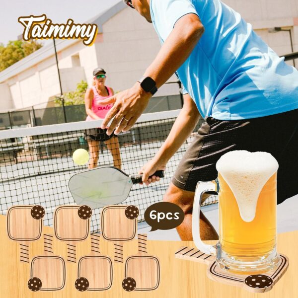 Pickleball Drink Coasters,6/Pack,Pickleball Gift,Funny Coasters Gifts for Pickleball Lovers,Paddle Shape with Handle, Varnished Finish