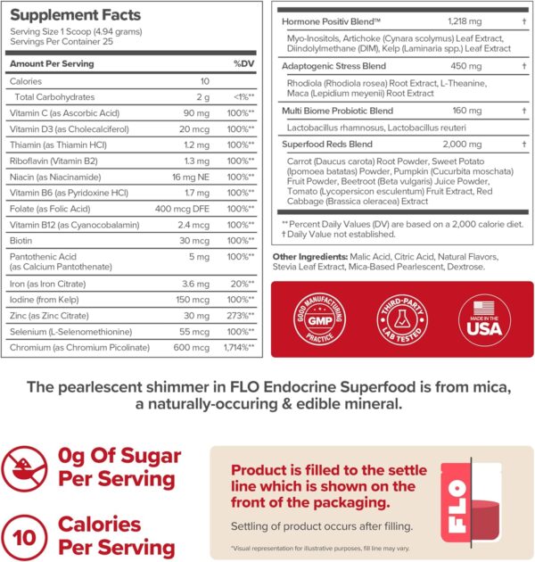 O Positiv FLO Women’s Endocrine Superfood Powder – Supports Healthy Cortisol Levels, Hormonal Balance, Thyroid & Gut Health – Multivitamin Plus Rhodiola, DIM, Myo-Inositols, Red Superfood– 25 Servings