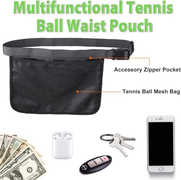 TOBWOLF Adjustable Tennis Ball Band Holder, Pickleball Waist Pouch, Mesh Hip Ball Bag Carrier, Fanny Pack Holding 8-10 Tennis or Pickleball for Cycling, Golf