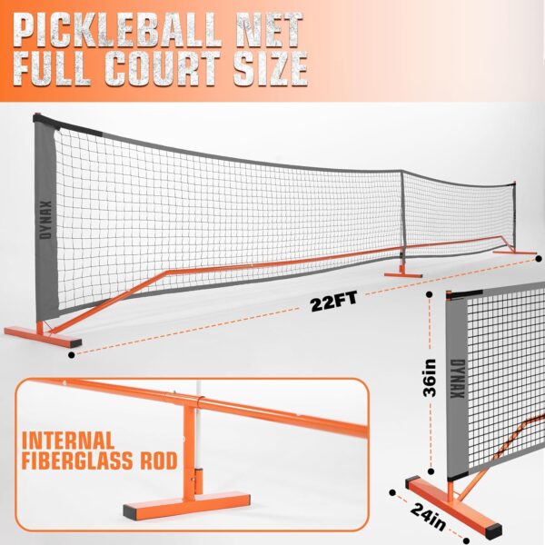 DYNAX Portable Pickleball Net - USAPA Official Size 22FT - Indoor/Outdoor Regulation - Full Court Size - Ideal Driveway Size Metal Frame - Portbale Design - Duffle Bag