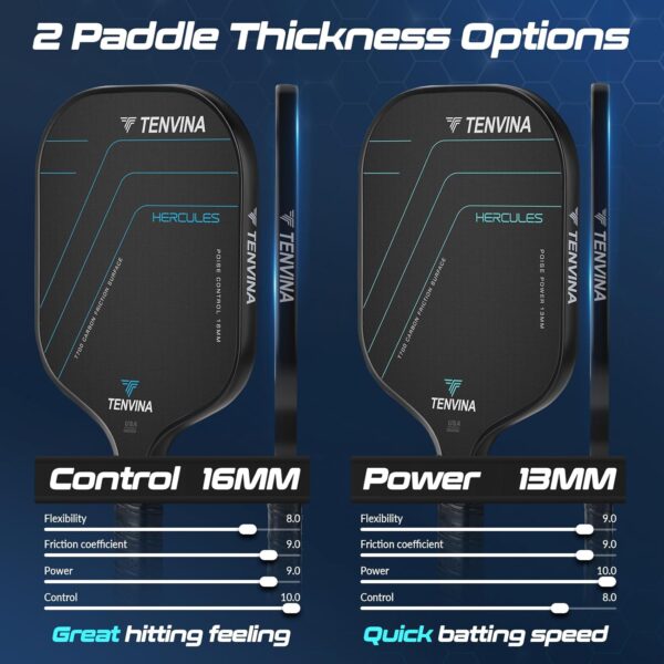 TENVINA Pickleball Paddles, Multi-Layer T700SC Textured Carbon Fiber Pickleball Paddle, 4-Types of Shapes and Thicknesses, USAPA Approved Pickle Ball Paddle, Strong Spin and Power Surface