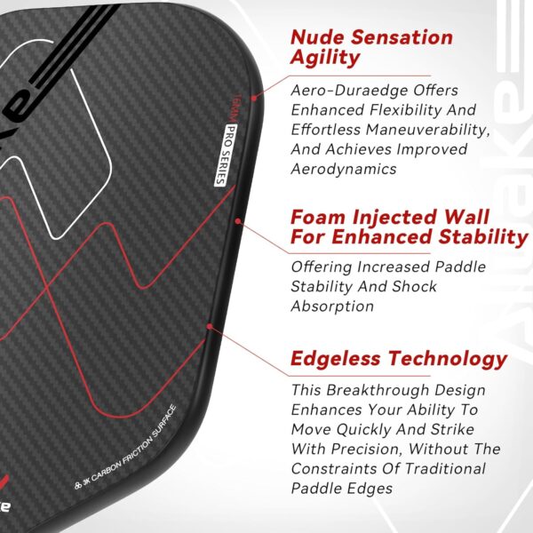 Pickleball Paddles, 3K Raw Carbon Fiber Pickleball Paddle, USAPA Approved, Thermoformed Pickle Ball Rackets for Power & Spin, 16mm Polypropylene Honeycomb Core, Textured Carbon Grit Surface