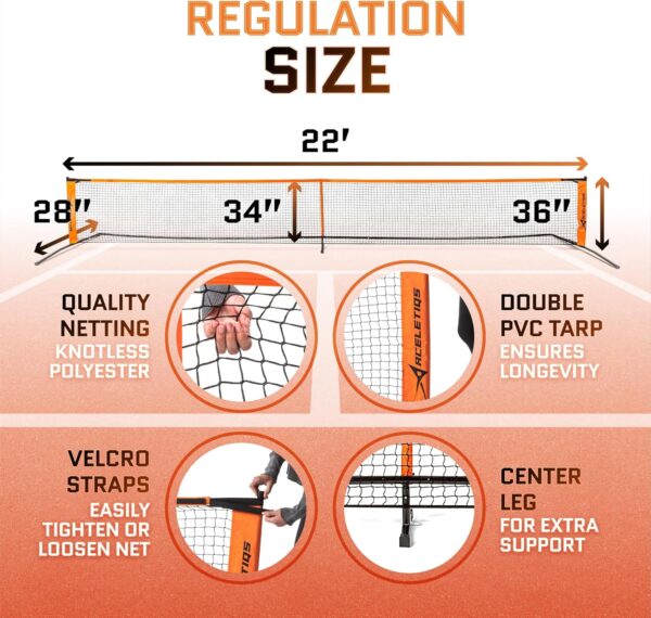 Portable Pickleball Net System for Indoor and Outdoor | 22ft Long Full Regulation Size Full Pickle Ball Net | Includes Floor Markers and Carry Bag | Create Full Portable Pickleball Court