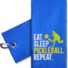 ERHACHAIJIA Eat Sleep Pickleball Repeat Embroidered Pickleball Sports Towel with Clip. Funny Pickleball Gifts for Men Dad Uncle Grandpa Pickleball Lover, Birthday Retirement