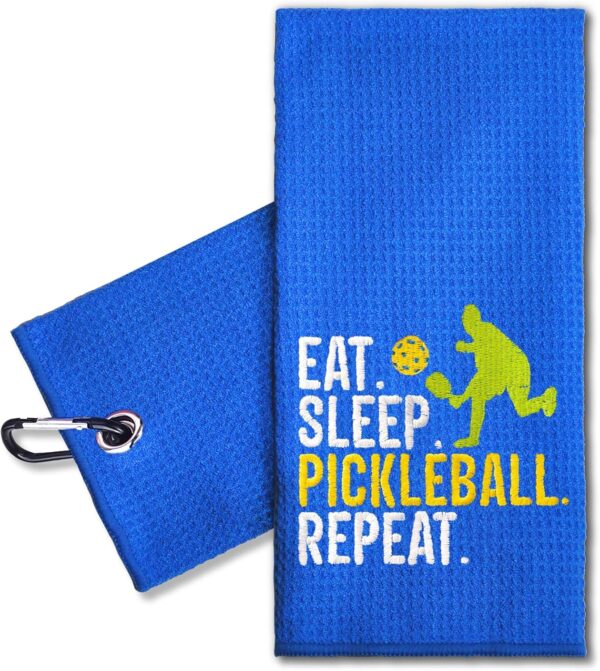 ERHACHAIJIA Eat Sleep Pickleball Repeat Embroidered Pickleball Sports Towel with Clip. Funny Pickleball Gifts for Men Dad Uncle Grandpa Pickleball Lover, Birthday Retirement