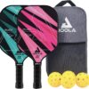 JOOLA Pickleball Paddles Set of 2 or Single Option – Multiple Colors - Reinforced Fiberglass Surface – Lightweight, Durable, Beginner-Friendly Racket Design – Set Includes Balls & Bag – USAP Approved