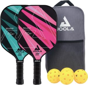 JOOLA Pickleball Paddles Set of 2 or Single Option – Multiple Colors - Reinforced Fiberglass Surface – Lightweight, Durable, Beginner-Friendly Racket Design – Set Includes Balls & Bag – USAP Approved