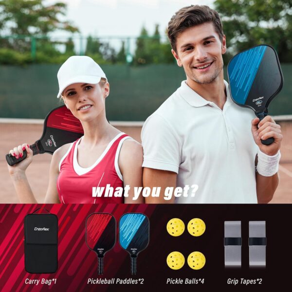 Pickleball Paddles Set of 2, USAPA Approved Carbon Fiber Pickle Ball Rackets 2 Pack, 14mm Polypropylene Honeycomb Core, Lightweight Design, Perfect for Beginners and Advanced Players