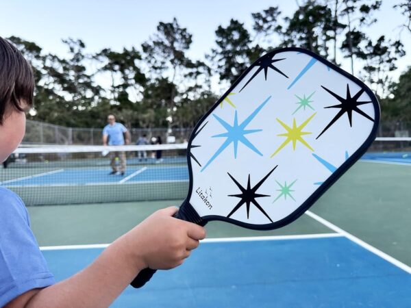 Premium Youth Pickleball Paddle Set, 2 Fiberglass Kids Paddles with Honeycomb Core, Bundle of Lightweight Fiberglass Rackets for Age 4-12, Backpack, 4 Balls, 2 Kids Rackets